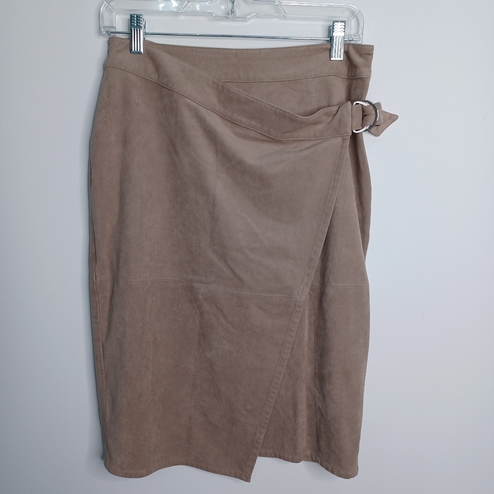 Chico's 2 Black Label Pencil Skirt Suede Faux Wrap Stretch